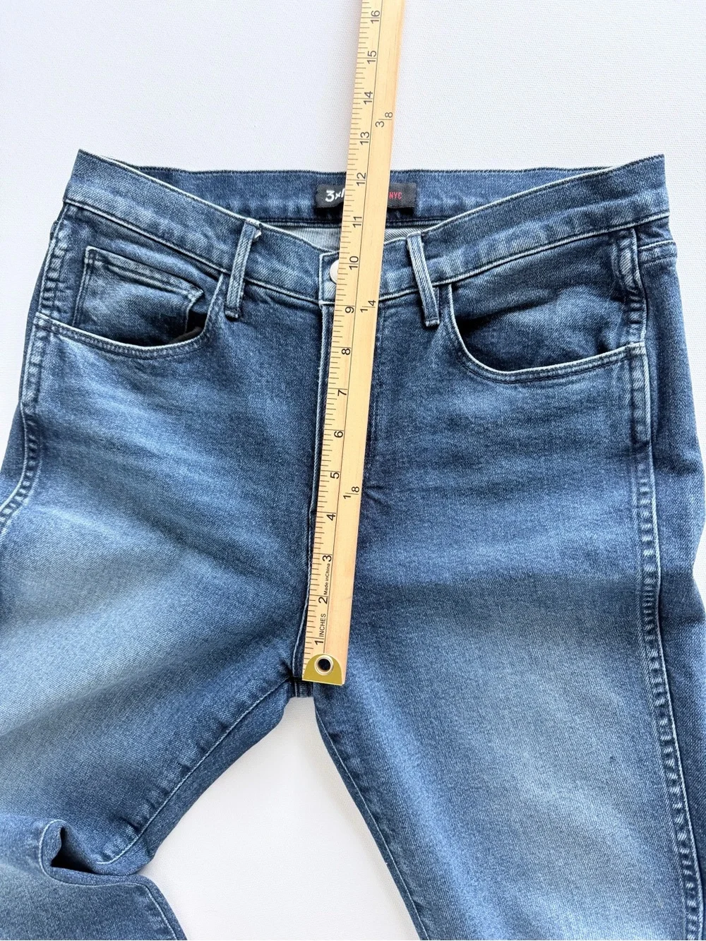 3x1 NYC Raw Hem Straight Leg Jeans 29 Mid Rise Stretch Blue Denim Frayed Hem